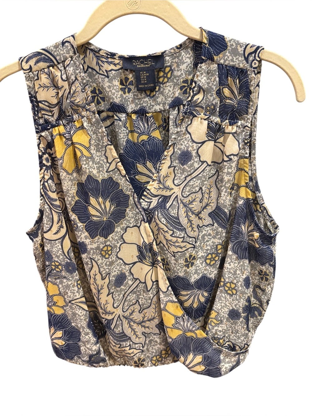 Rachel Roy floral sleeveless faux wrap blouse medium